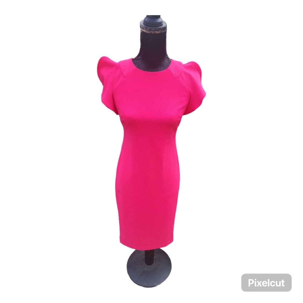 VINCE CAMUTO Fuschia Flutter Sleeve Midi Sheath Dress Size S